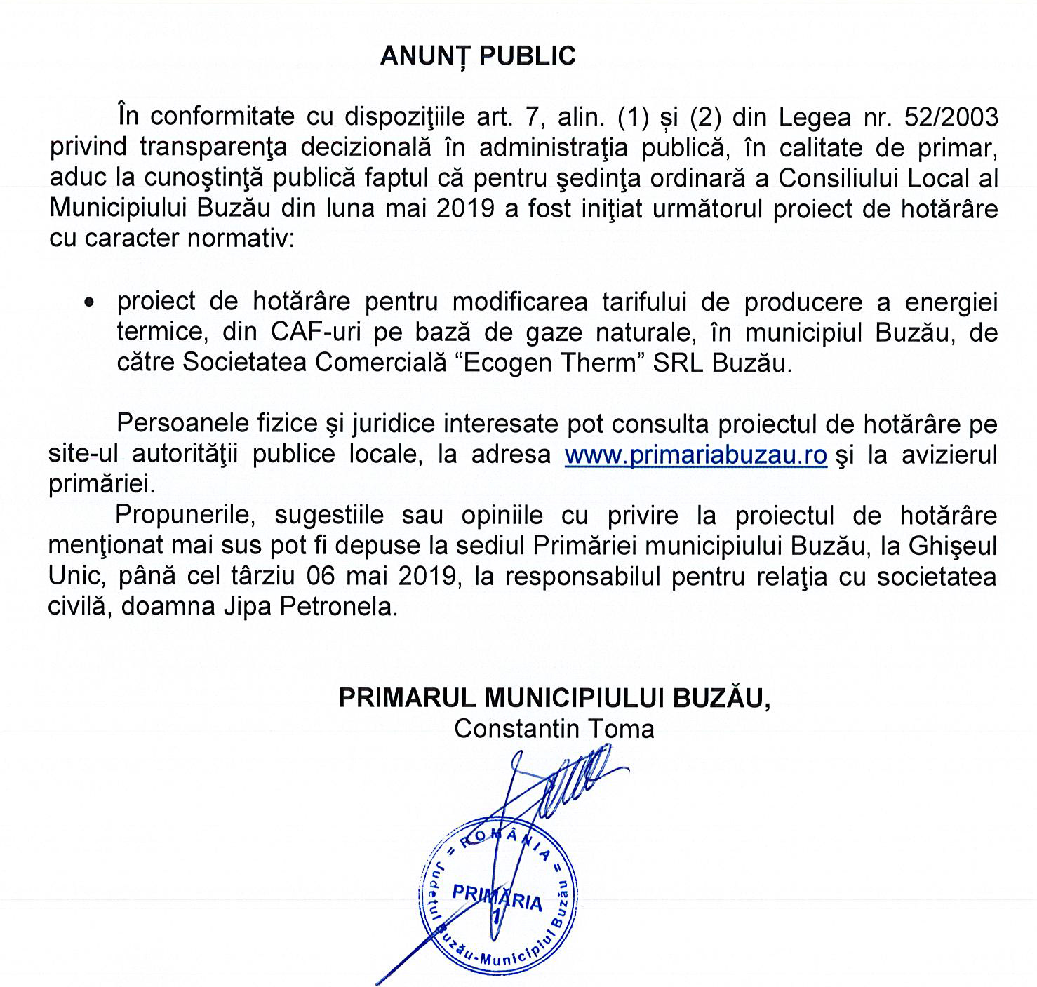 Anunț Public Ecogen