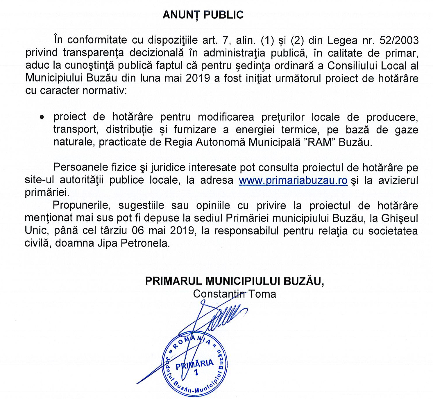 Anunț Public RAM