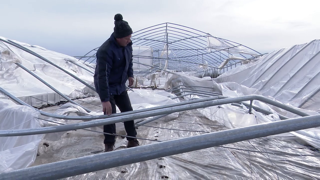 VIDEO Vântul puternic a transformat solarul unui buzoian într-un morman de fier și fâșii de plastic