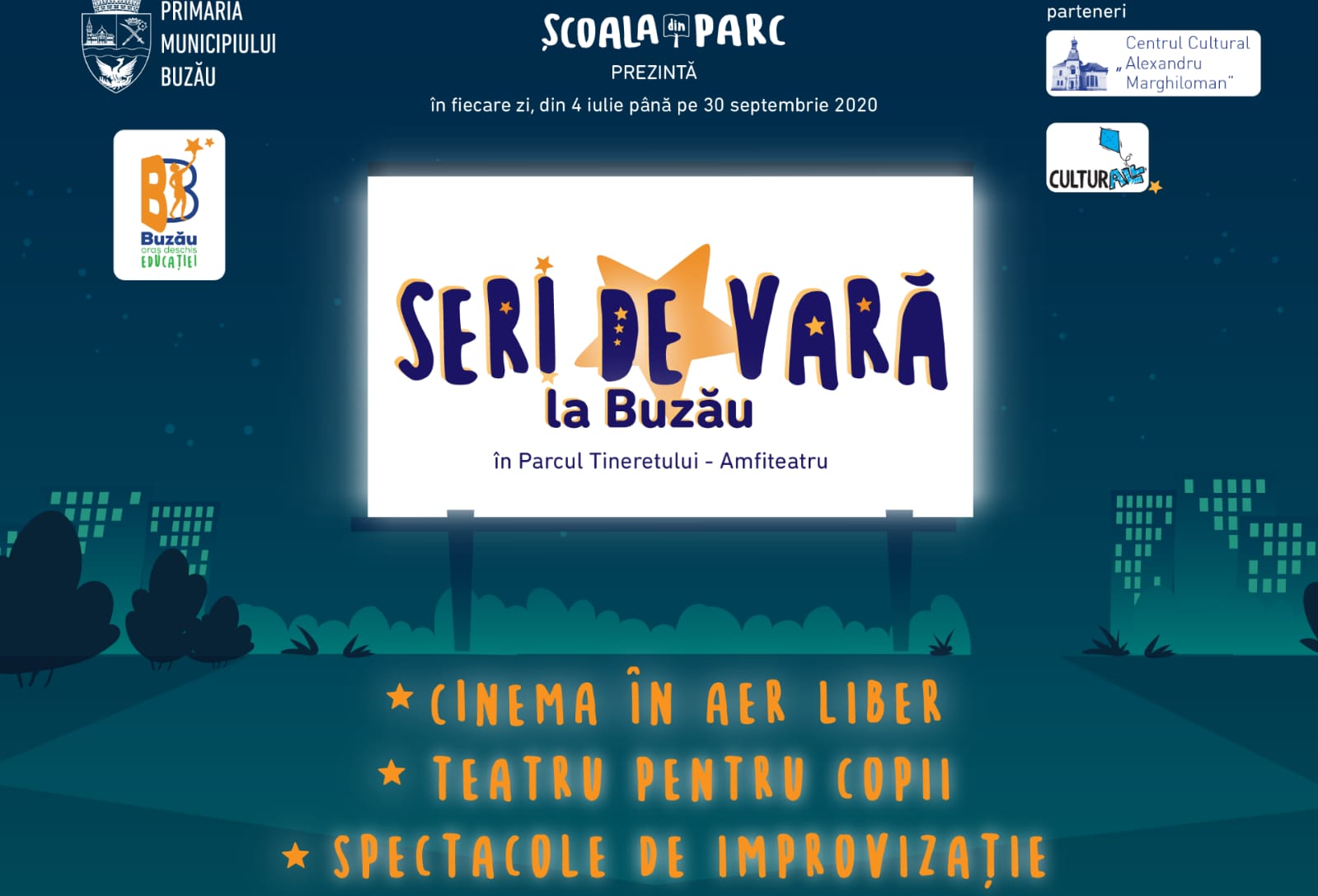 Filme și spectacole de teatru, organizate de Primăria Buzău, în perioada 4 – 5 iulie