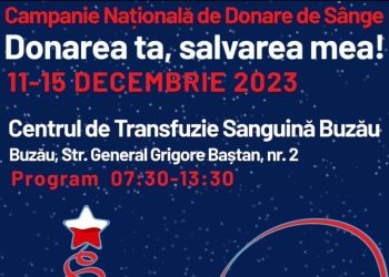 Primăria Buzău organizează o campanie de donare de sânge, în perioada 11-15 decembrie 2023