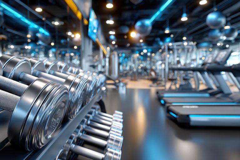 Close Up Of Dumbbells In Modern Gym