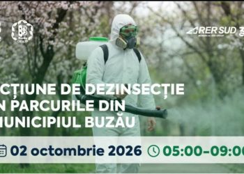 RER SUD anunță o nouă acțiune de dezinsecție în parcurile din municipiul Buzău. Intervenția, programată pe 2 octombrie 2026